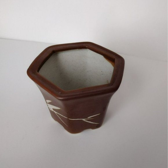 Ceramic Succulent Planter, Asian Bamboo design, Vintage Planter Bonsai Plant Pot - Picture 3 of 5